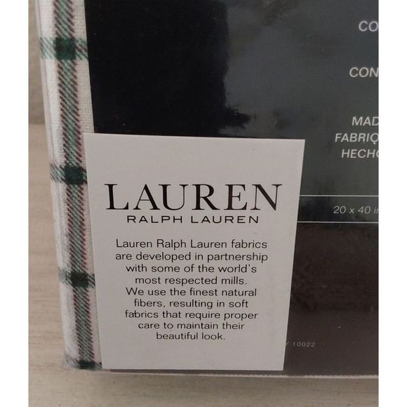 Ralph Lauren FLANNEL Cotton White Green Red MILLERTON PLAID Two King Pillowcases - Picture 9 of 10